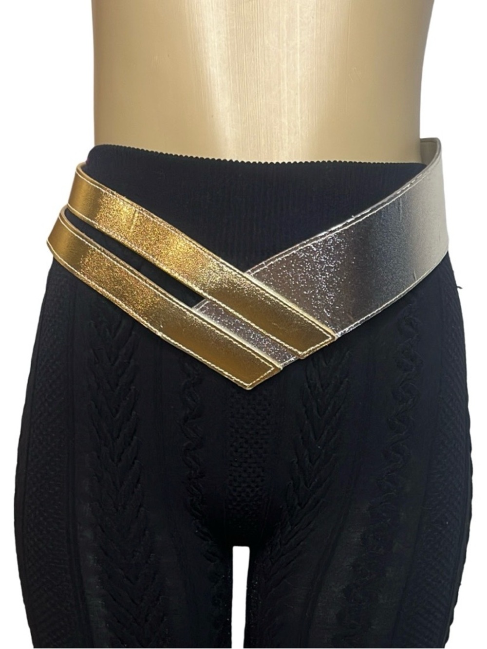 Vintage 80s Gold & Silver Genuine Bonded Leather Belt